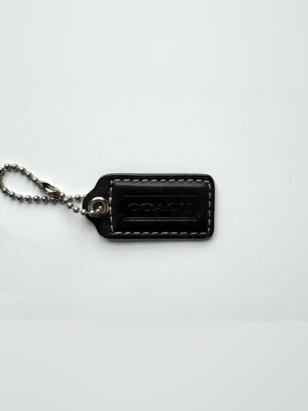 COACH 1.75" Small Black Leather Silver Hang Tag Hangtag Bag Charm Keychain Fob